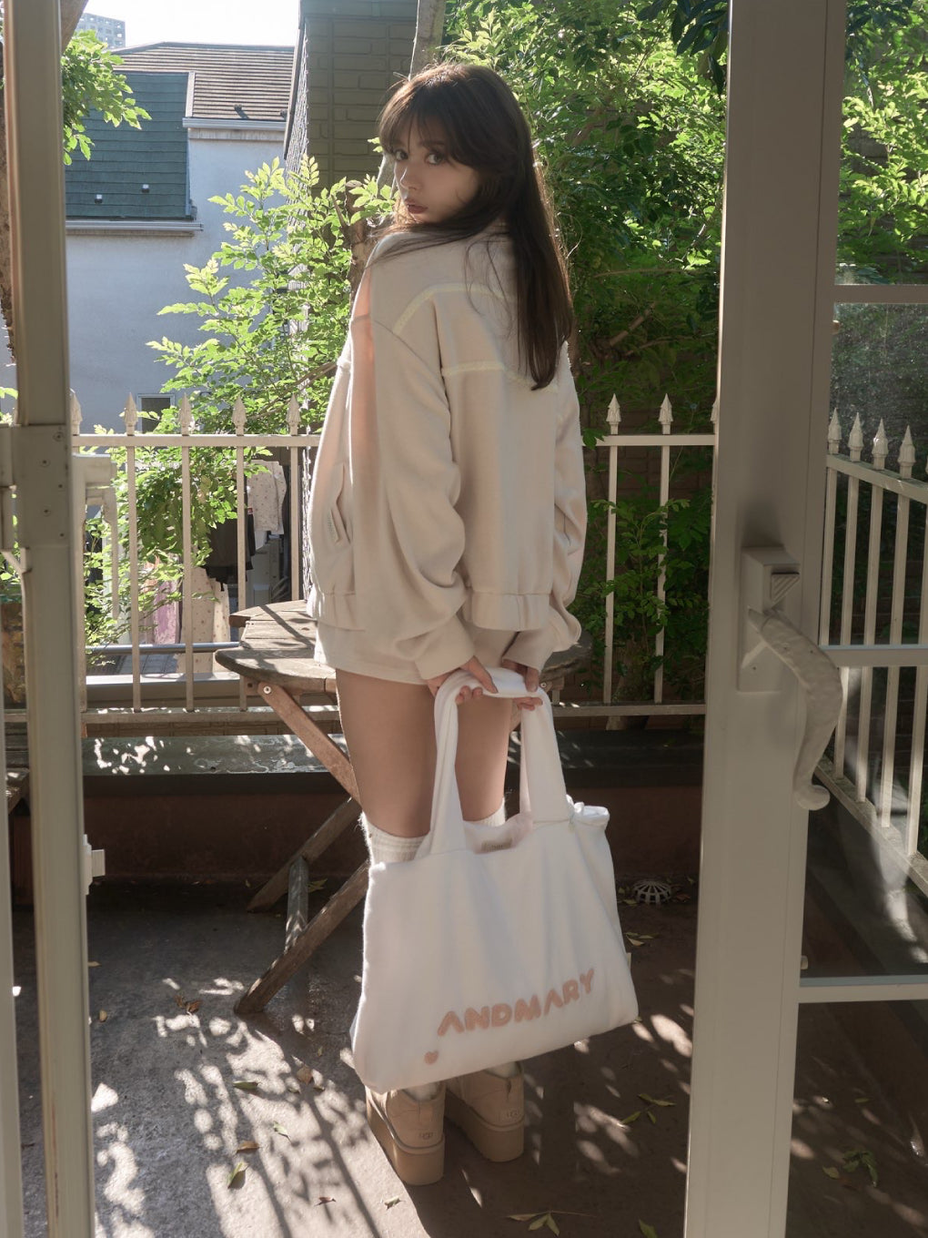 トップス andmary Milky pile heart zip tops Milky pile heart zip tops