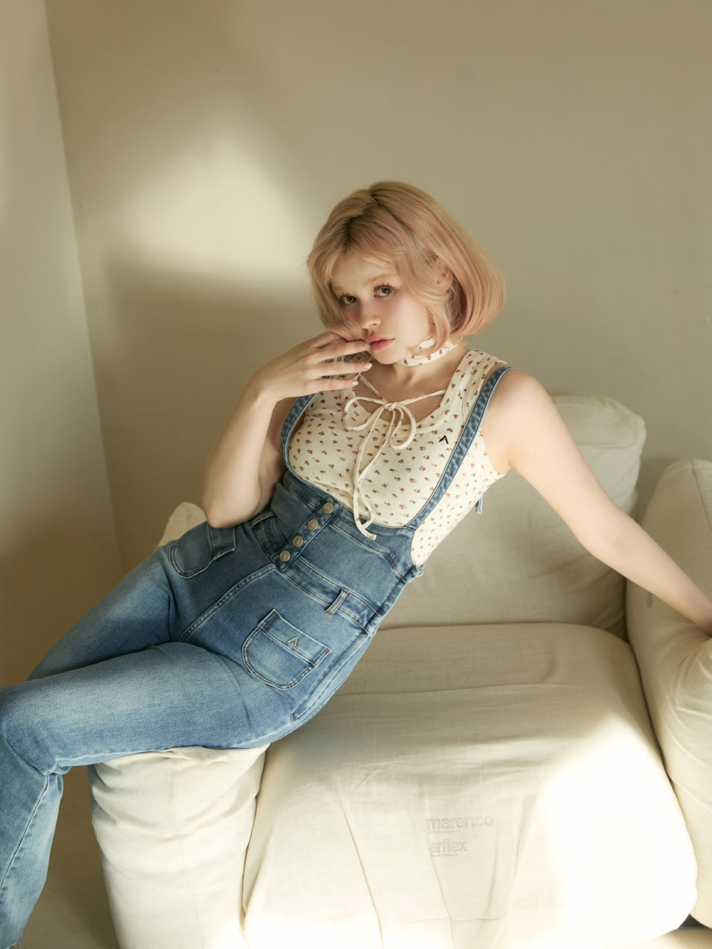 ANDMARY】Heart hip denim allinone