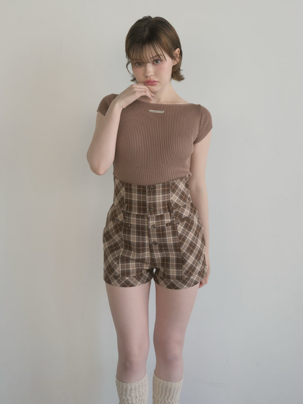 High waist check pants