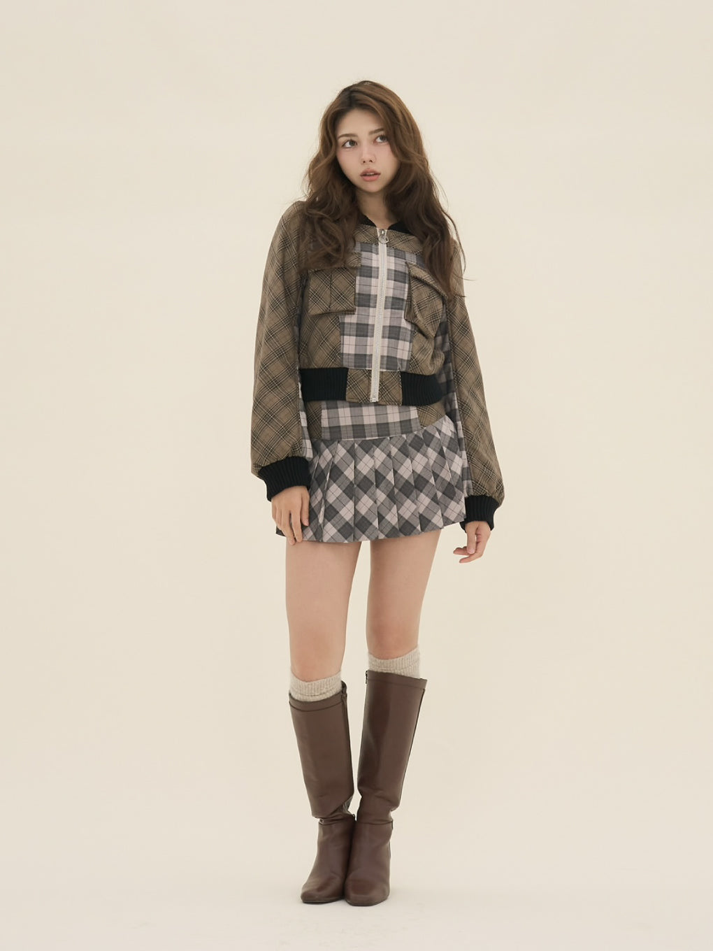 Coco check pleats skirt