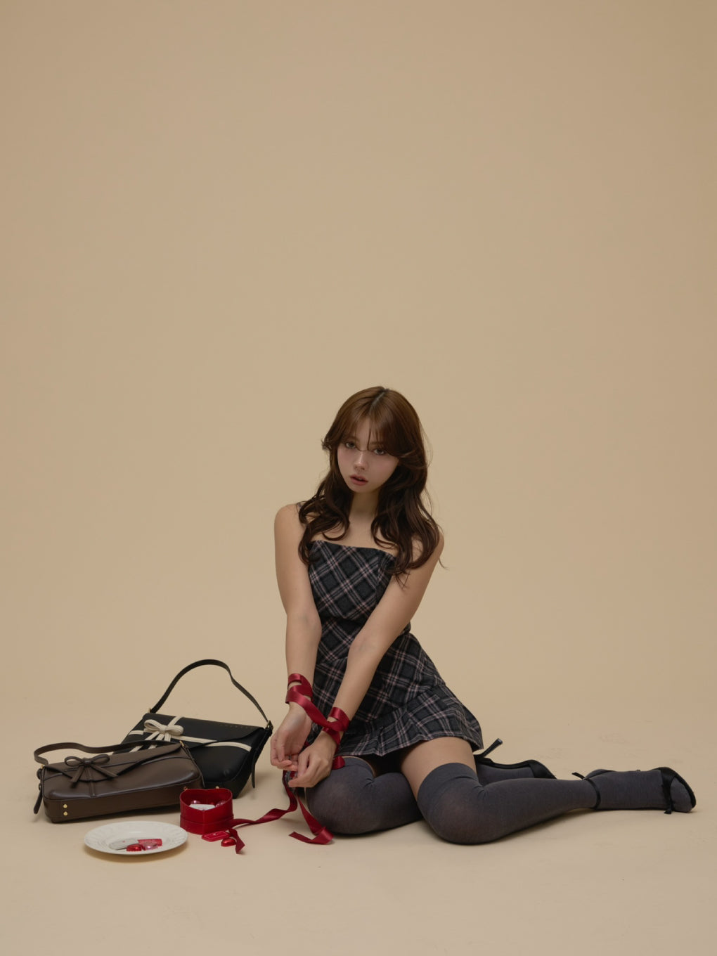 Selena check mini dress