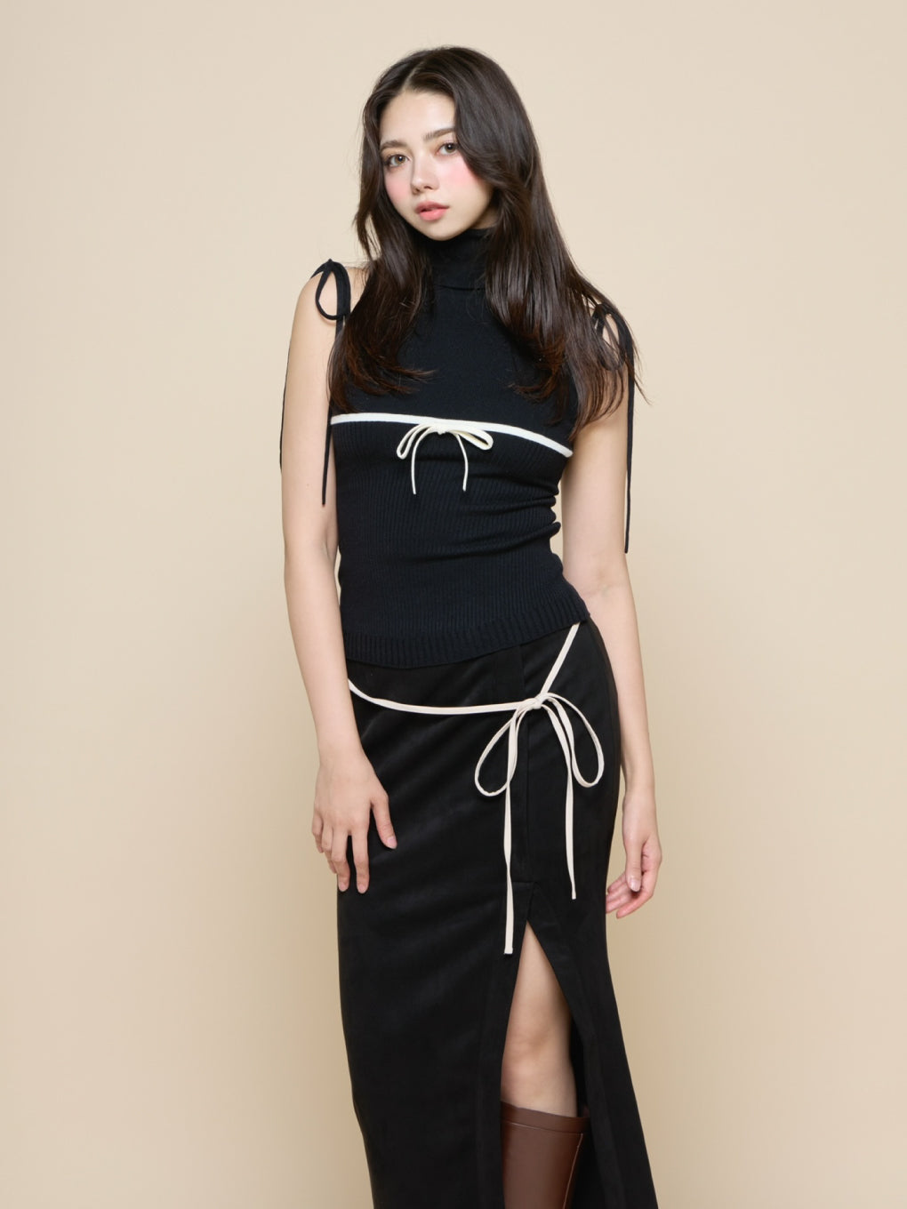 トップス andmary Adele ribbon tank Black ANDMARY】Adele ribbon tank