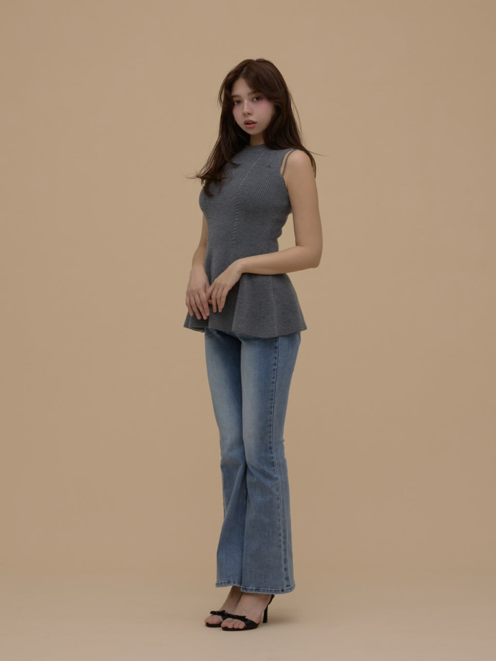 トップス ANDMARY Adel peplum knit tops ivoy ANDMARY】Adel peplum knit tops