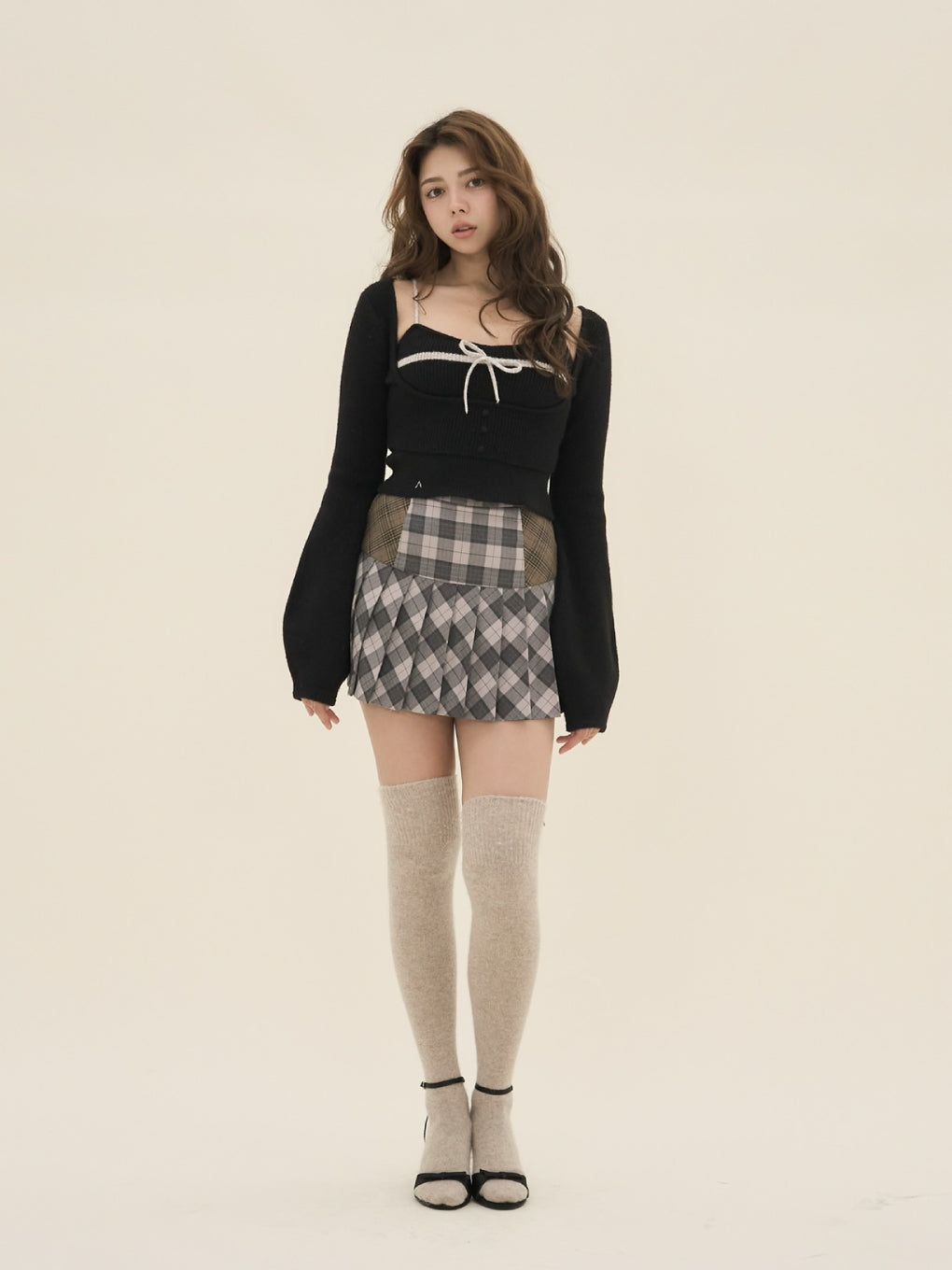 Coco check pleats skirt