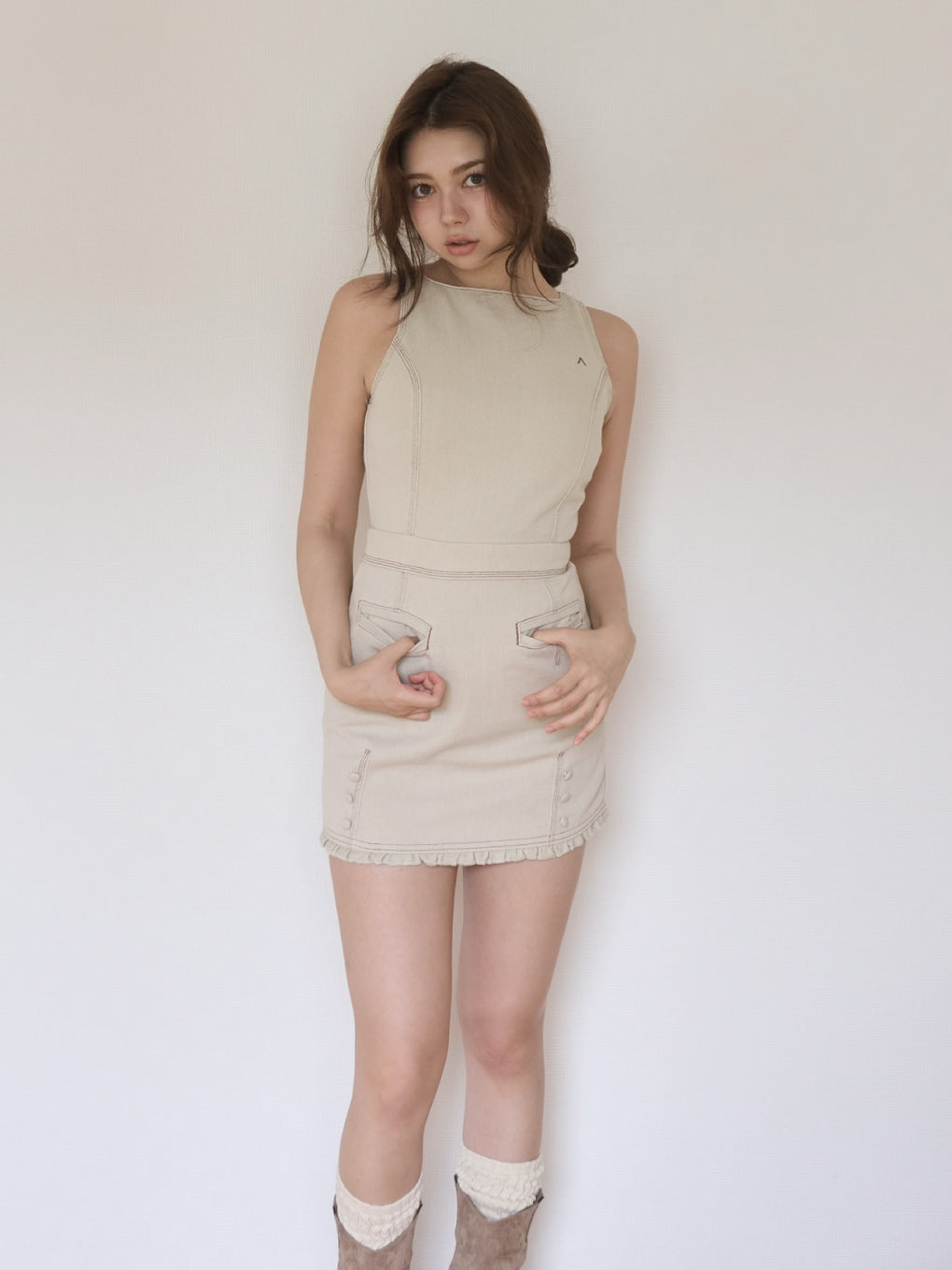 ANDMARY】Lara stitch frill mini dress