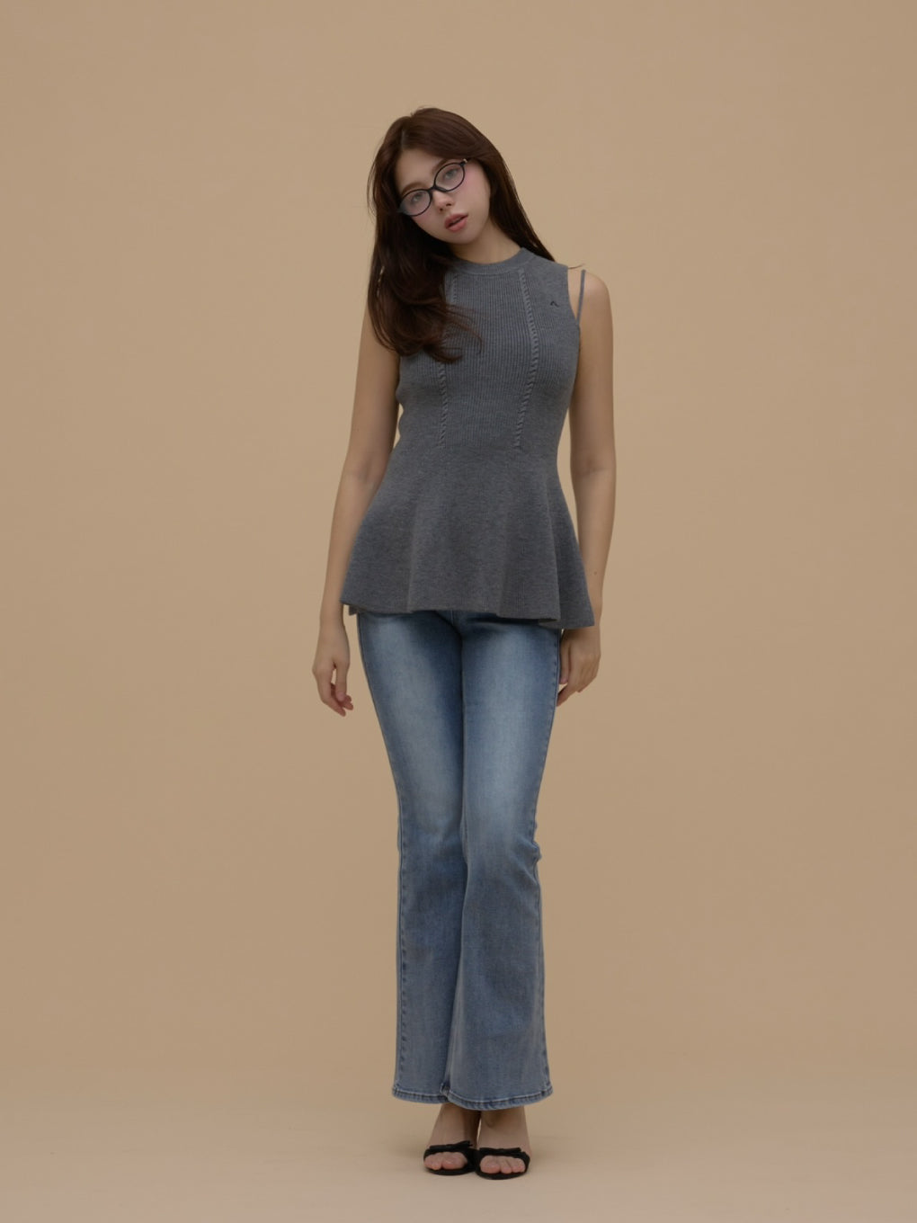 【r】andmary Heart hip flare denim ANDMARY】Heart hip highwaist flare denim