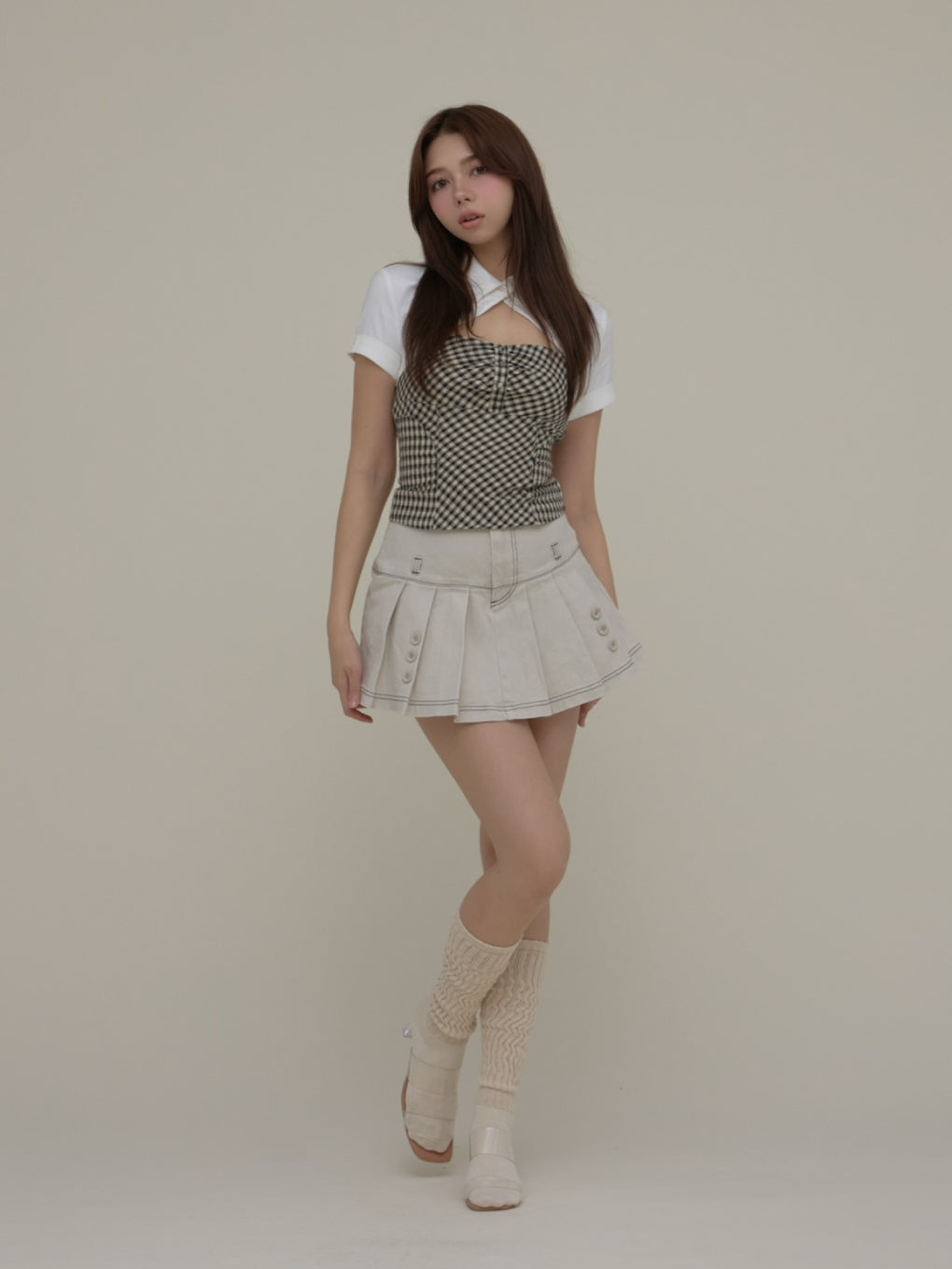 スカート andmary kika button mini skirt ANDMARY】Kika button mini skirt