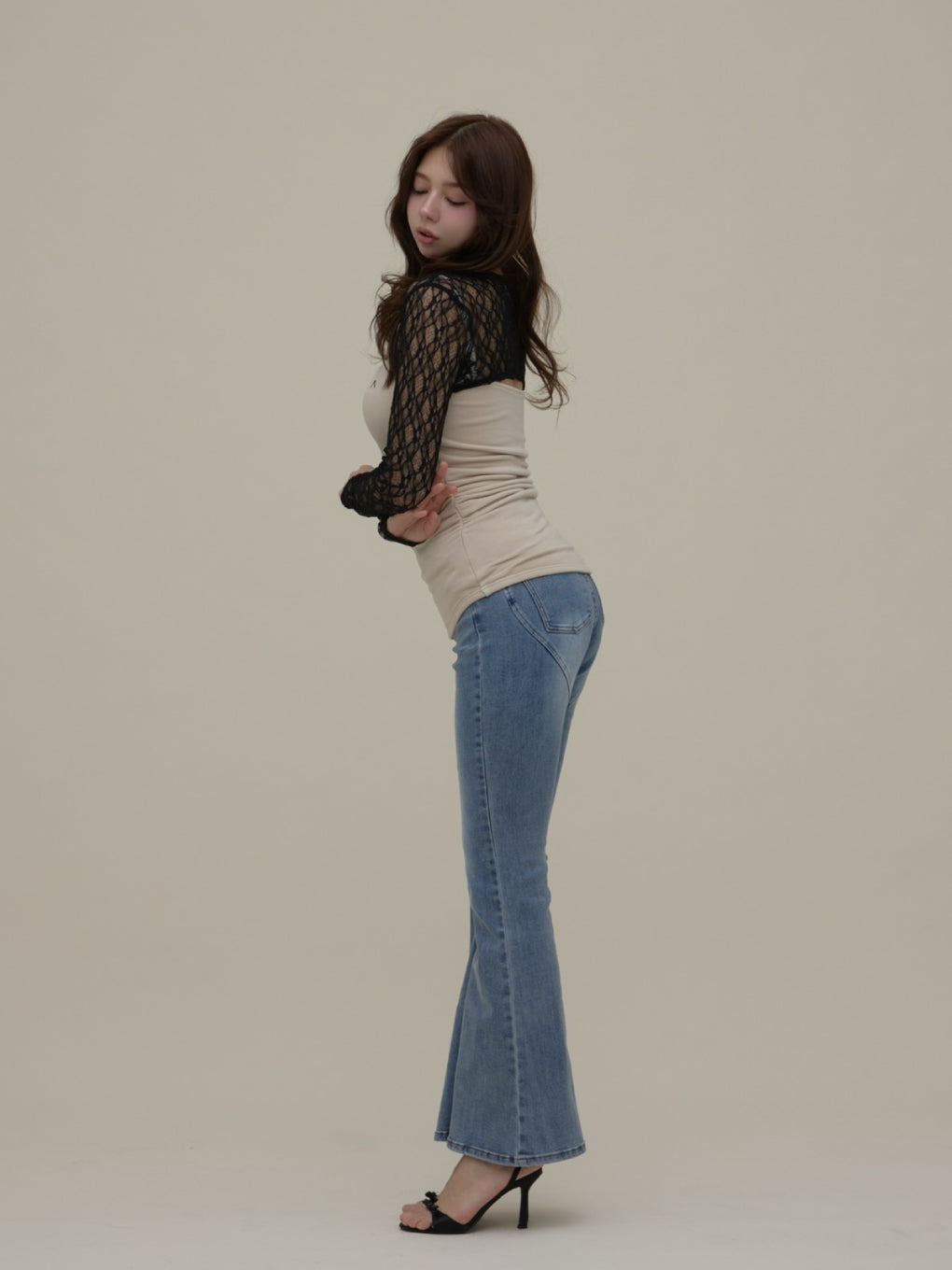 ANDMARY】Heart hip highwaist flare denim