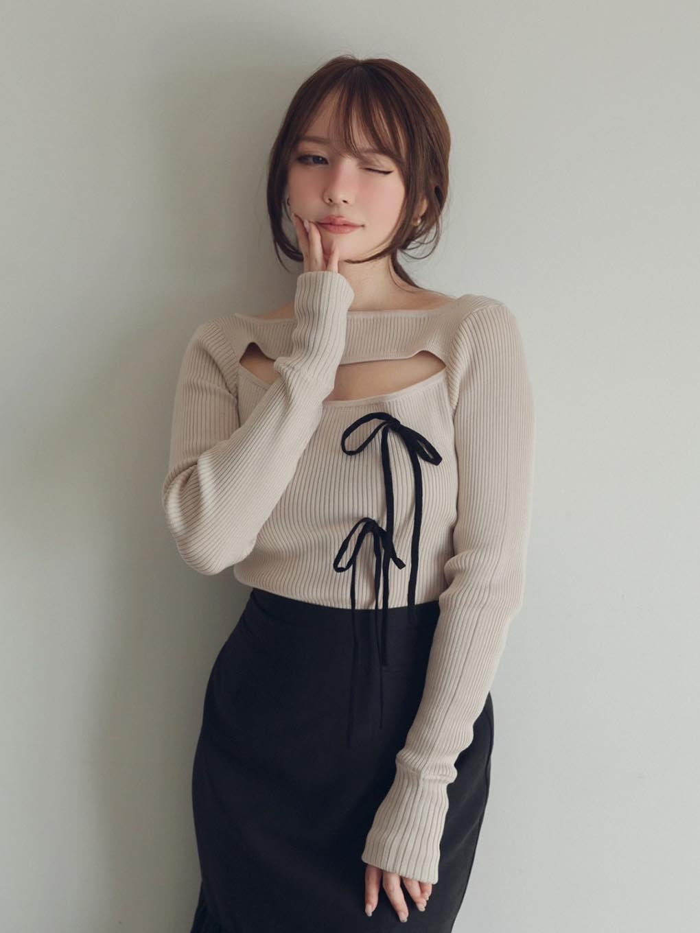 6,533円andmary Ribbon silk knit tops black