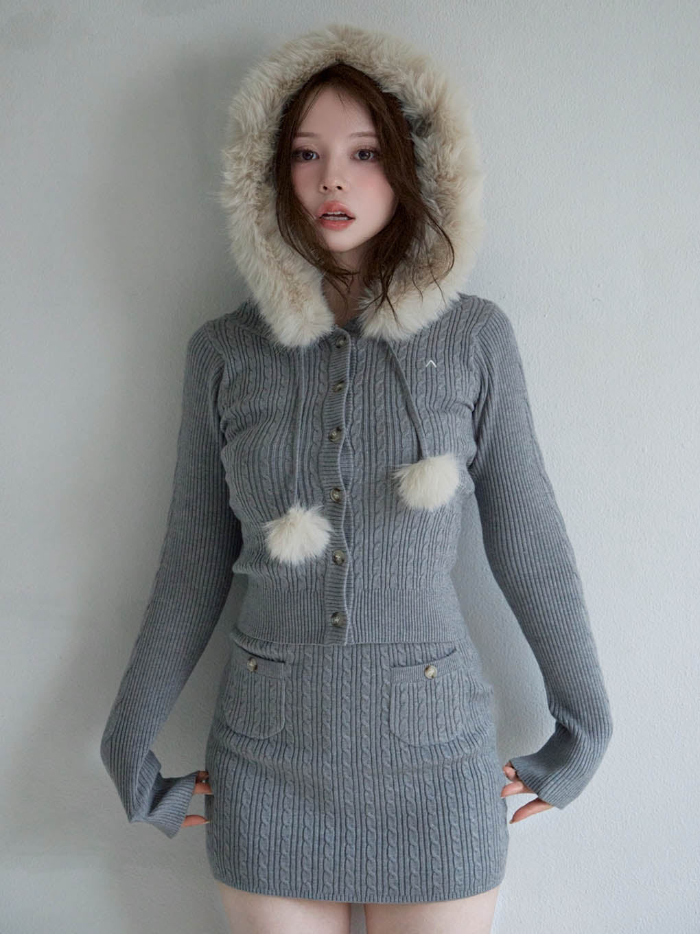Reo fur knit set up