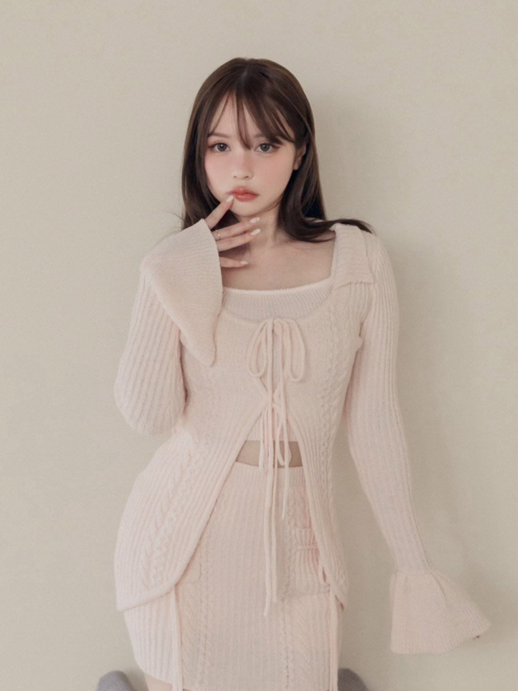 ANDMARY Ashley ribbon cardigan Lightgray - ジャケット・アウター