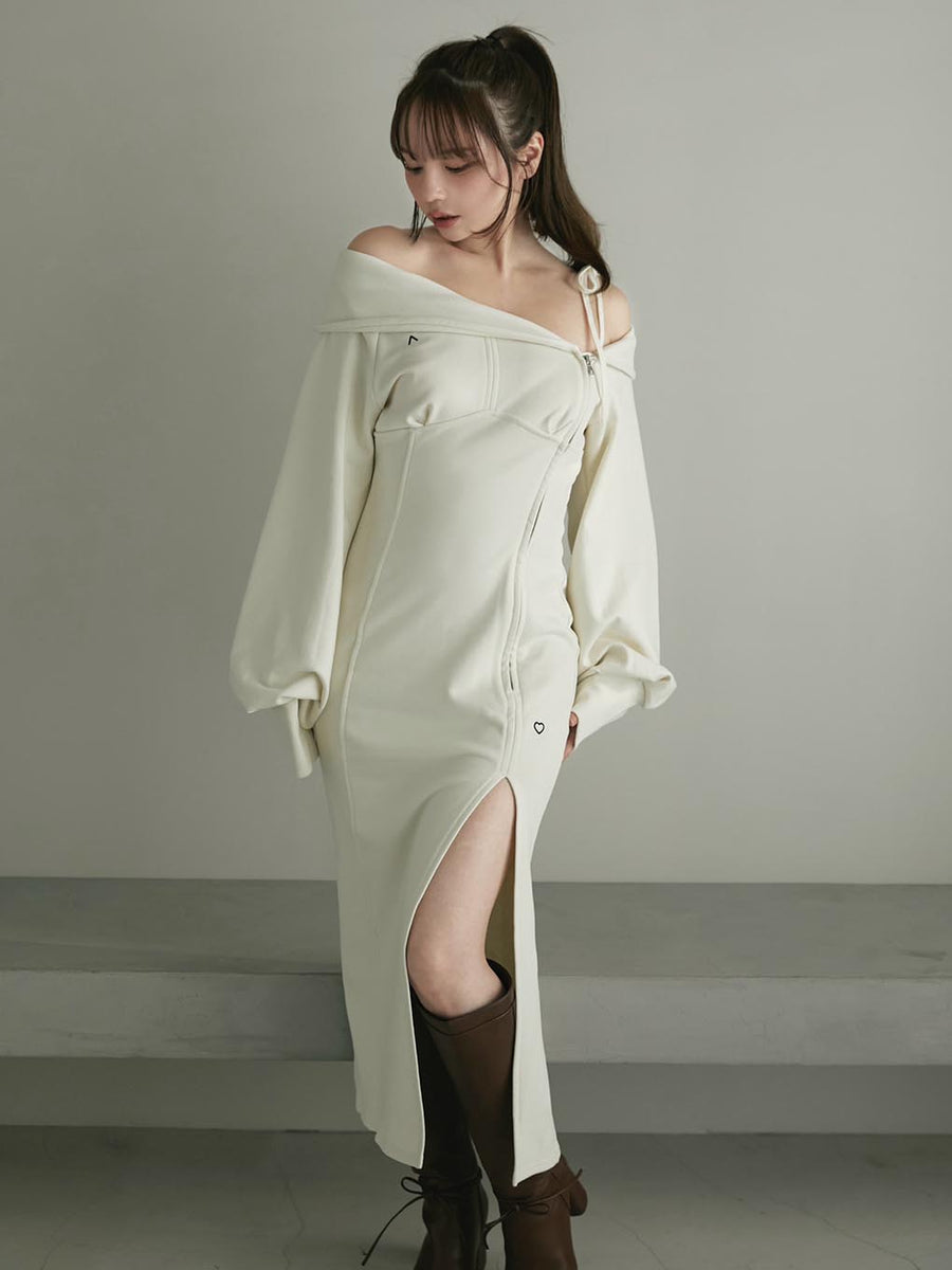 andmary アンドマリー 愛する カメオニットスリットドレス グレー 