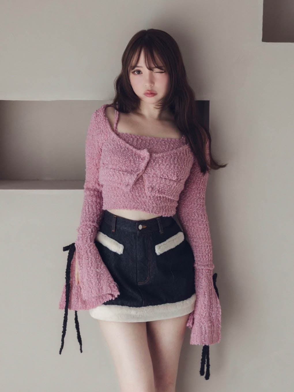 【ANDMARY】Lotta ribbon set cardigan