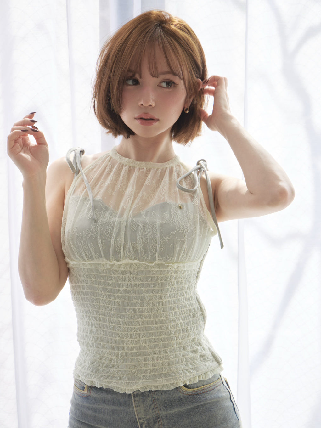 トップス andmary Paula lacey chiffon tops Blue andmary Paula lacey chiffon tops blue - メルカリ