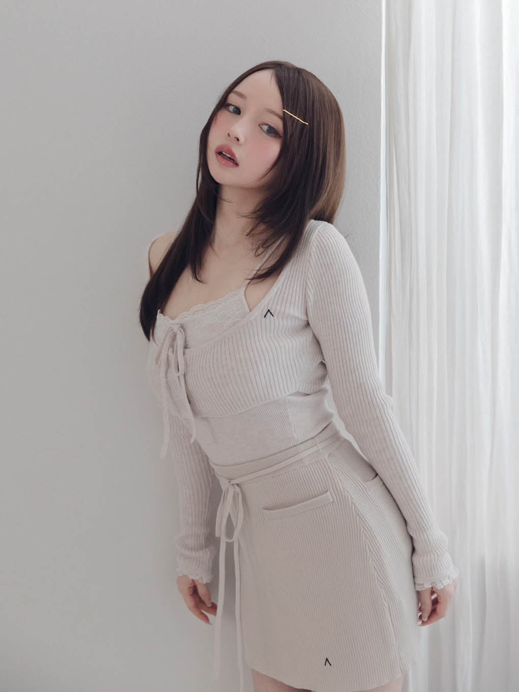 ベージュ【新品】andmary Brenda lace knit set Beige