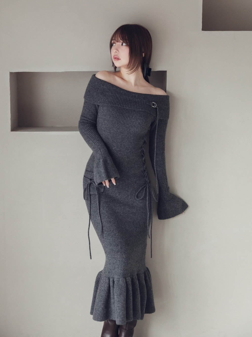 Cheryl knit long dress Gray  グレー ANDMARY