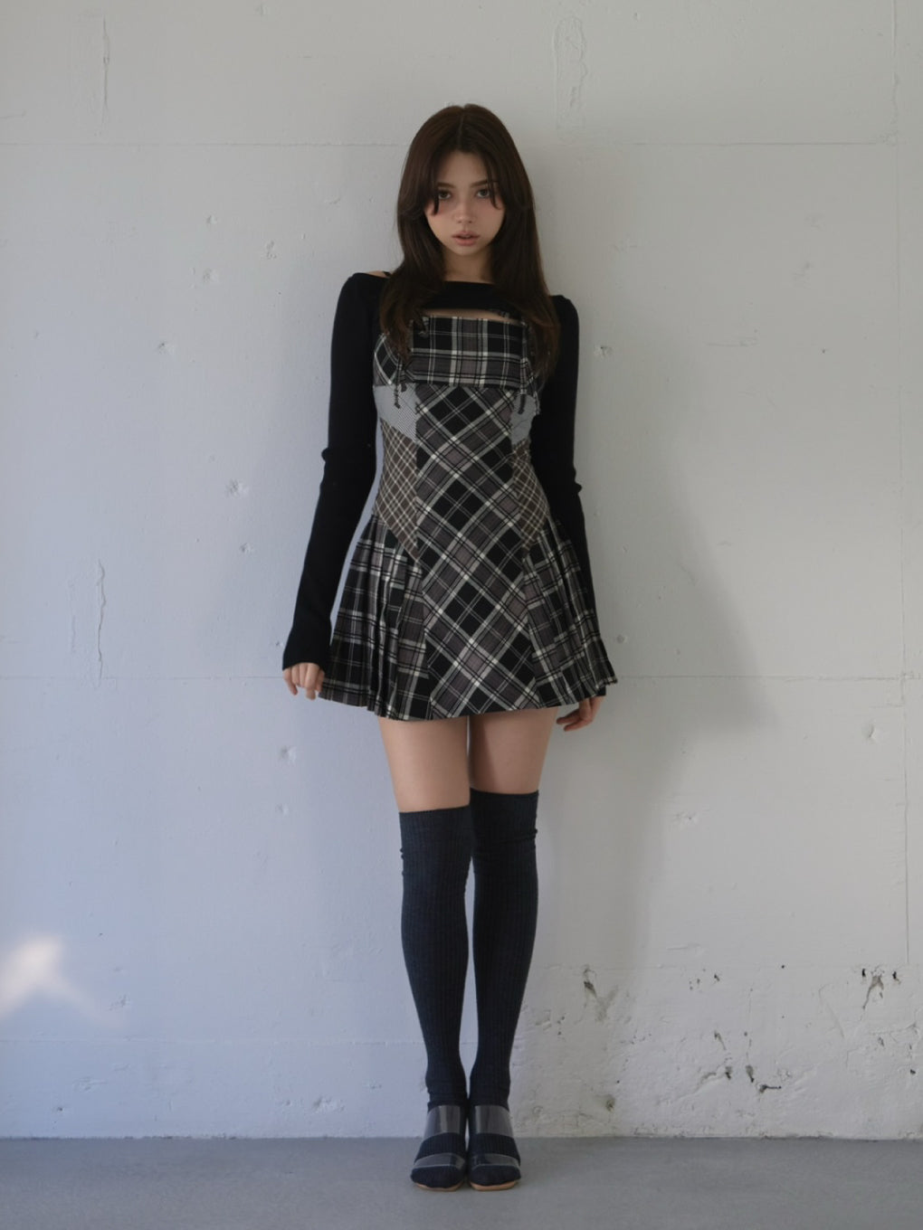 Nadia check pleats mini dress