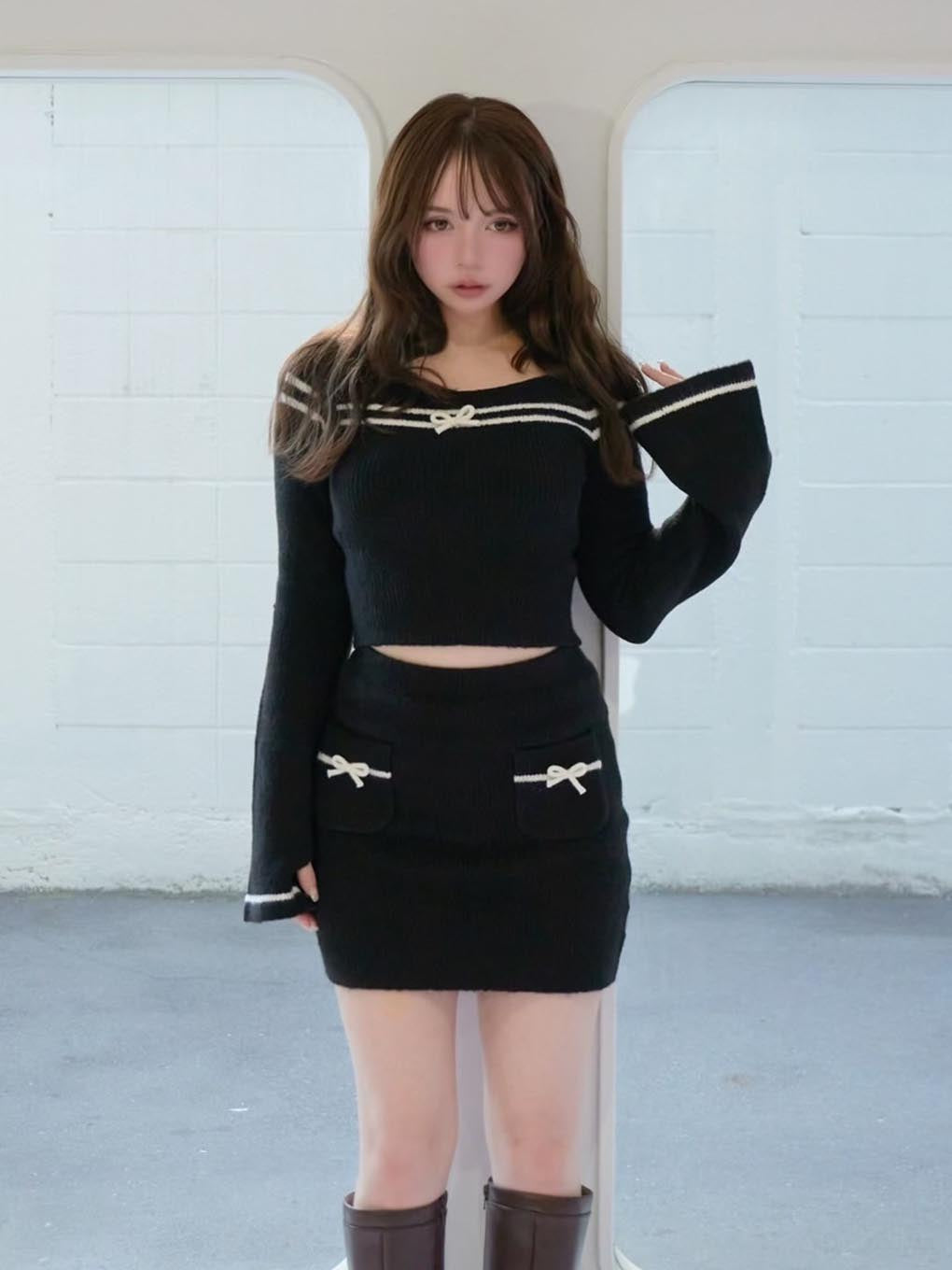 Blair ribbon knit tops ANDMARY BLACK