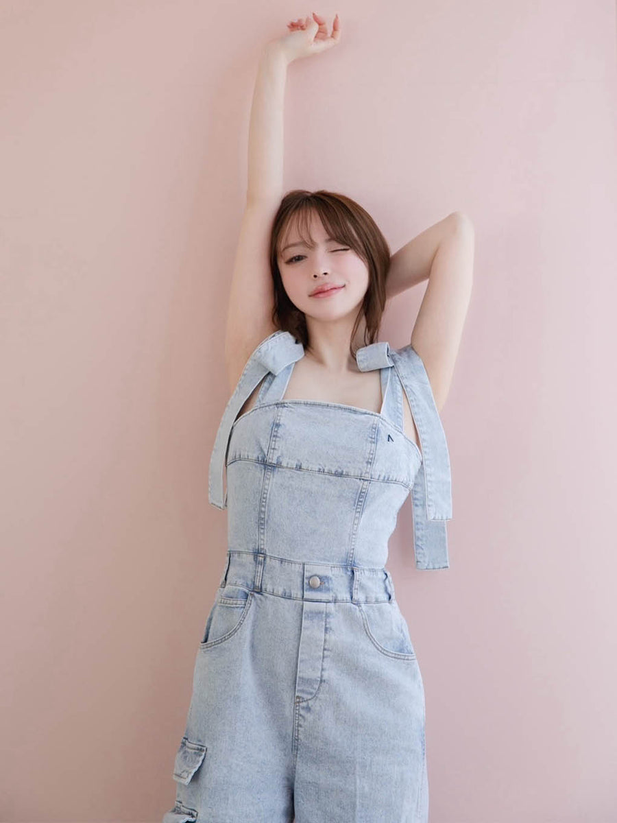ANDMARY】Nicola ribbon denim allinone 