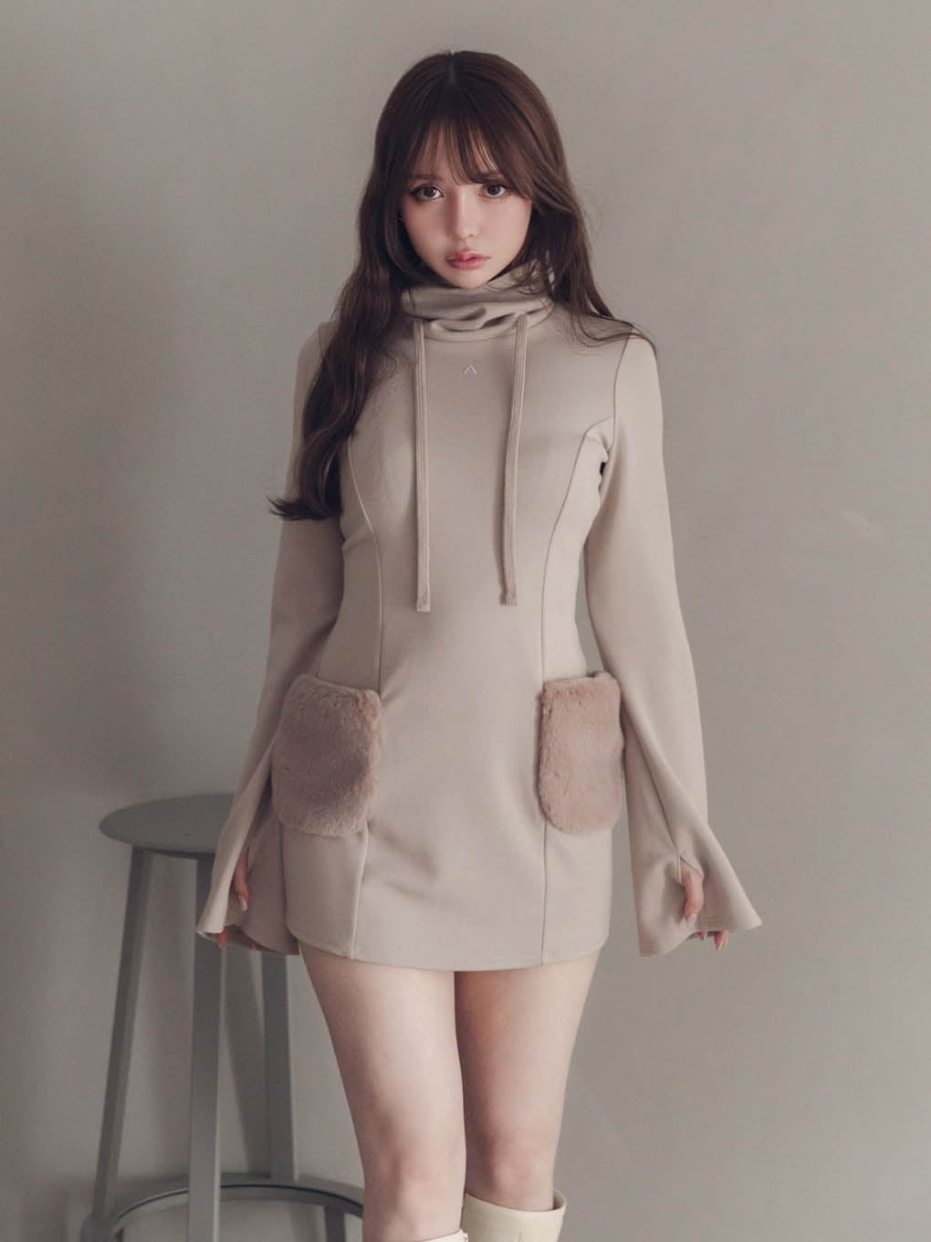 Fur pocket mini dress