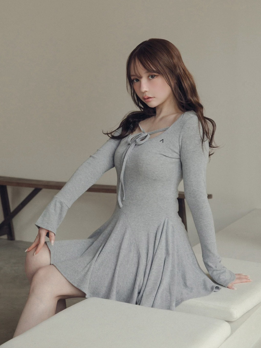 【 andmary】 Nina flare mini dress グレーカラーグレー