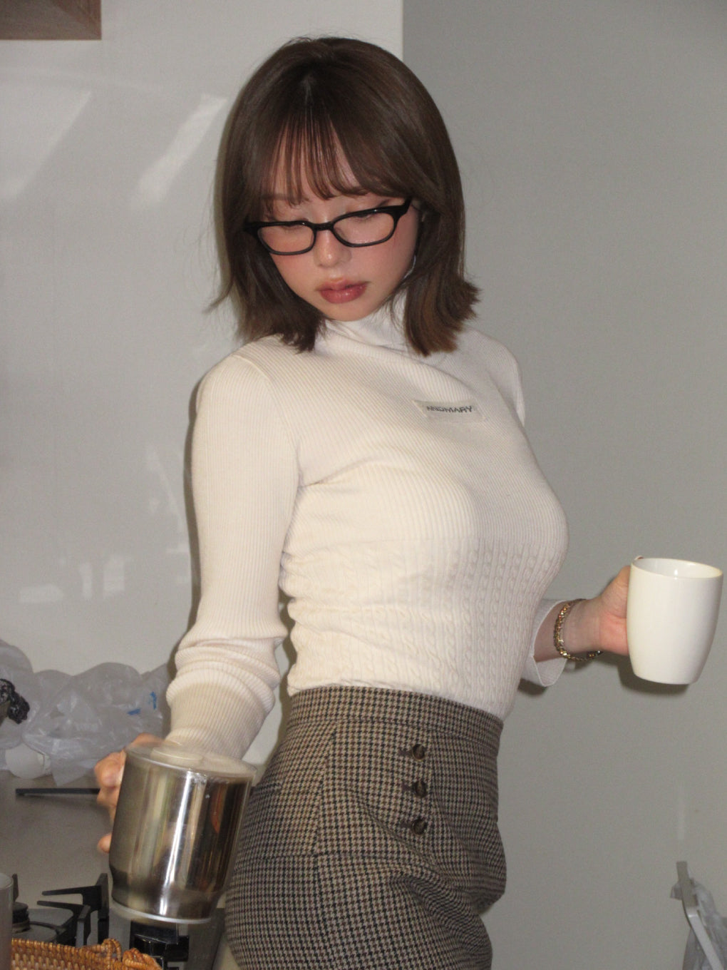 Jacquard turtleneck tops