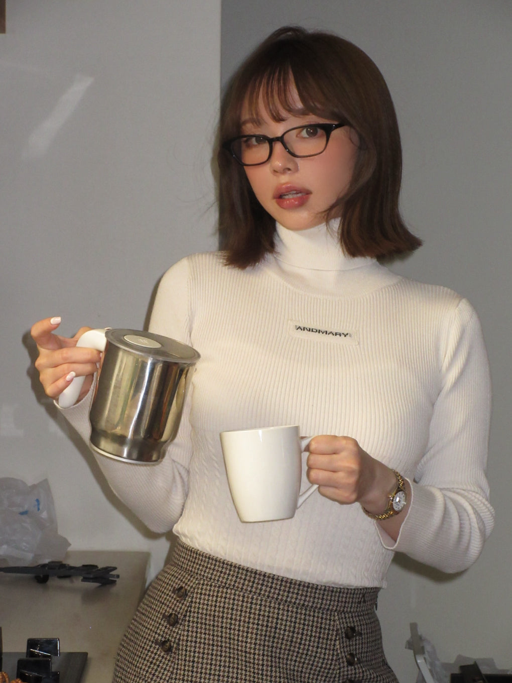 Jacquard turtleneck tops