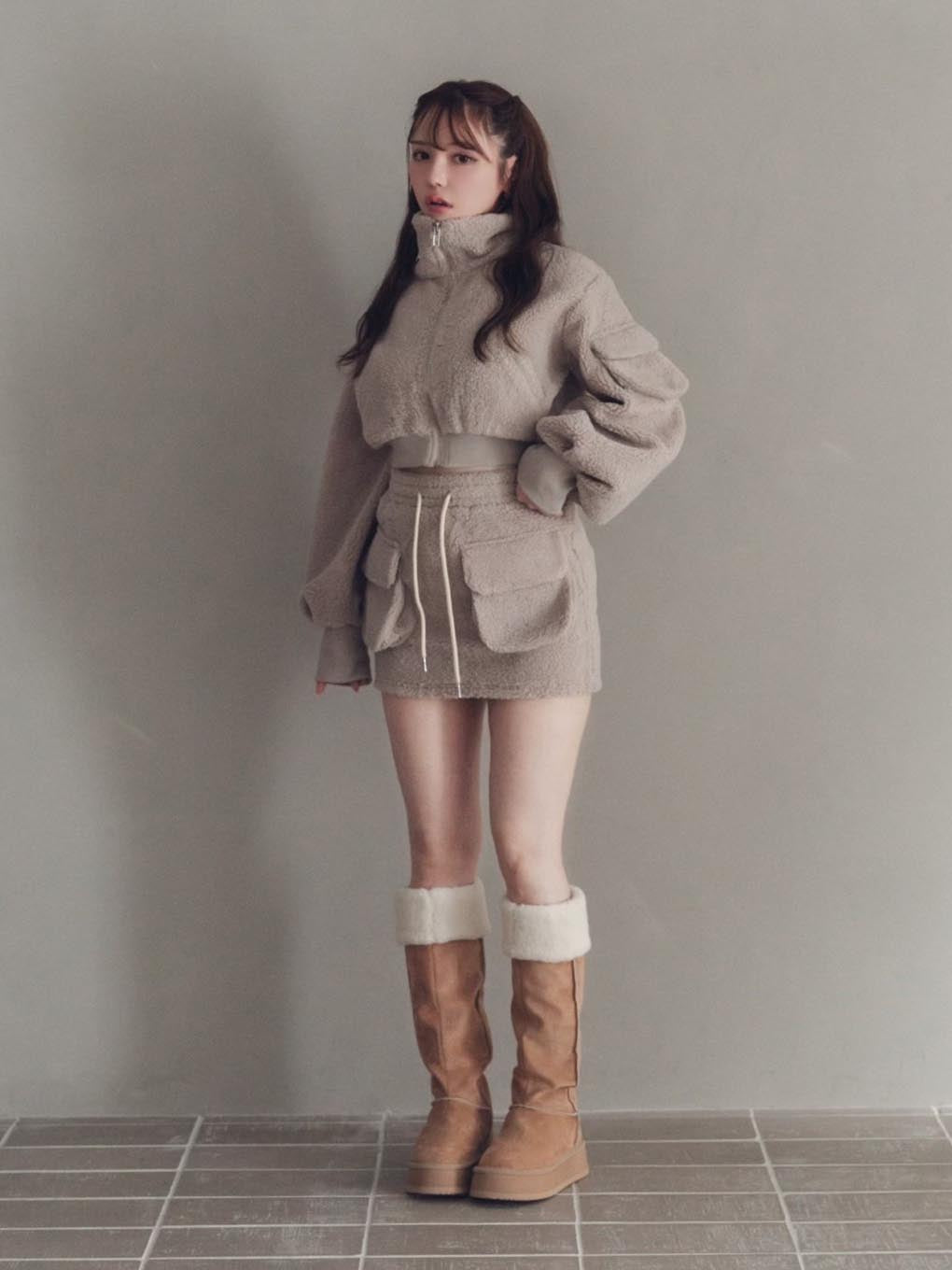 Miffy boa jacket \u0026 mini skirt上下 Mocha - www.dotsoncompany.com