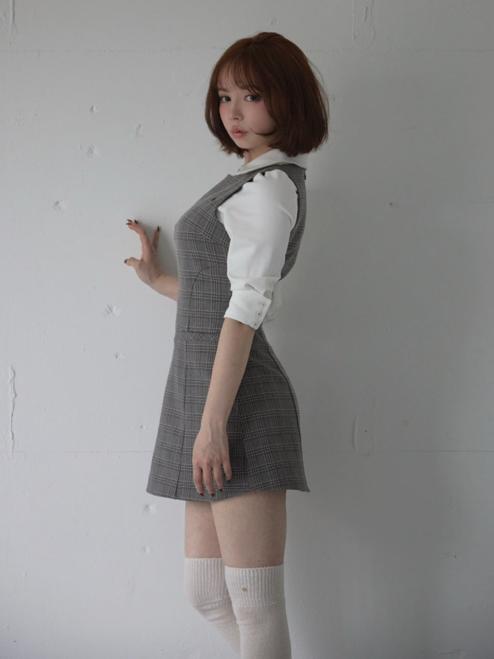 Evie check blouse mini dress