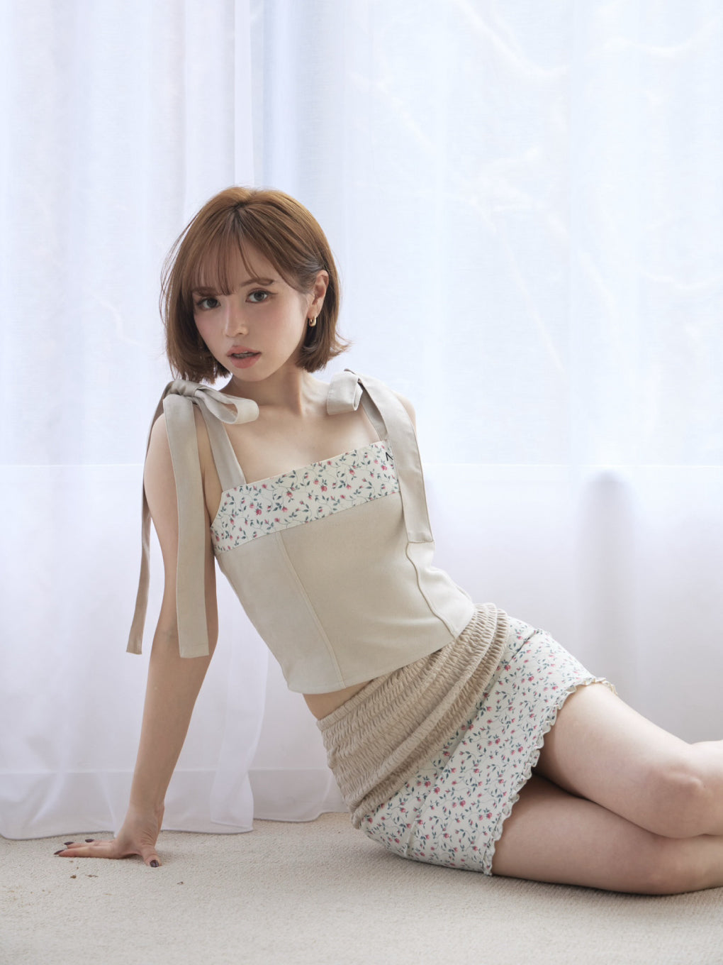 トップス andmary Lilith gather set dress beige ANDMARY】Lilith gather set dress