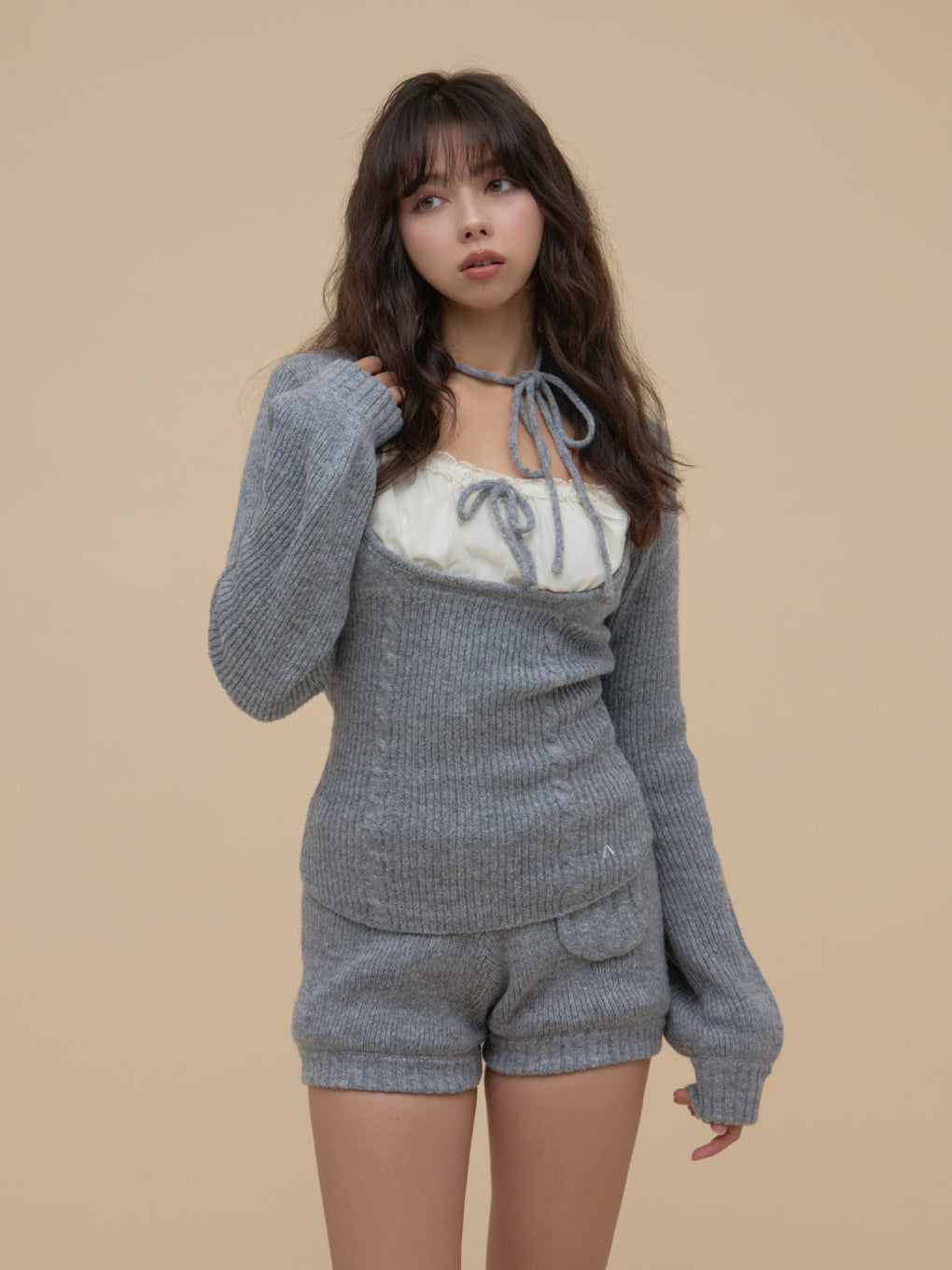 ワンピース andmary Raven gather set up gray ANDMARY】Raven gather set up