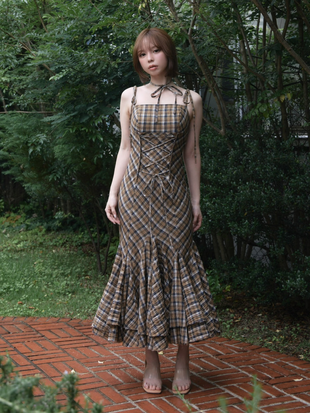 Amelia check long dress
