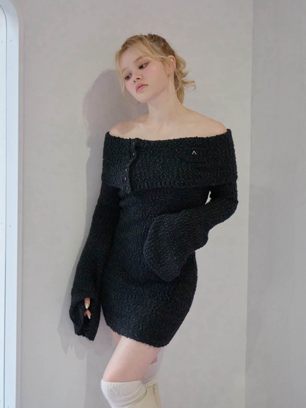 ANDMARY Aurora knit mini dress アイボリーミニワンピース