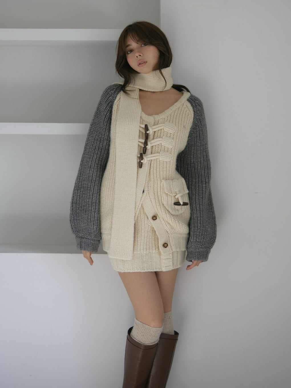 Loose raglan knit set up