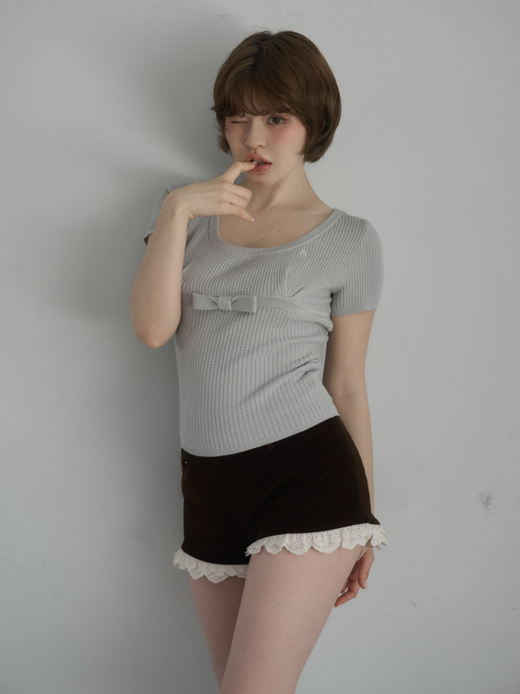 トップス Waffle ribbon tops ivory andmary ANDMARY】Waffle ribbon tops