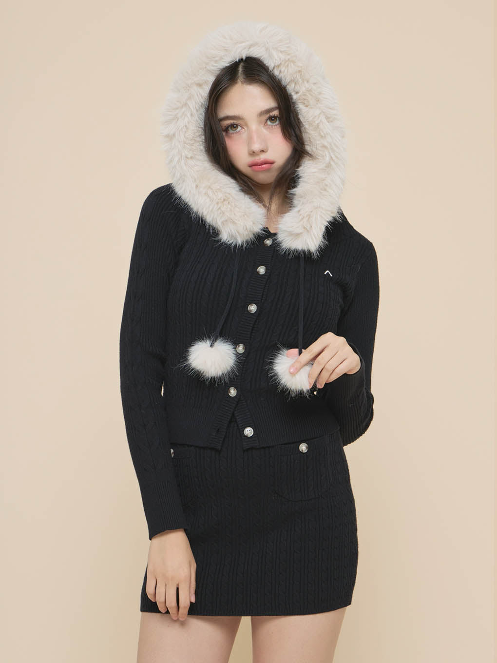 Reo fur knit set up