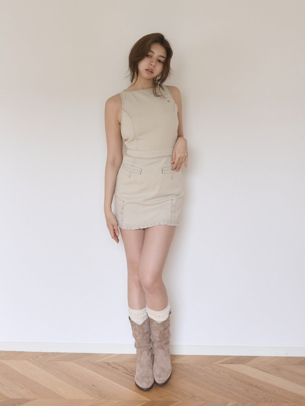 Lara stitch frill mini dress