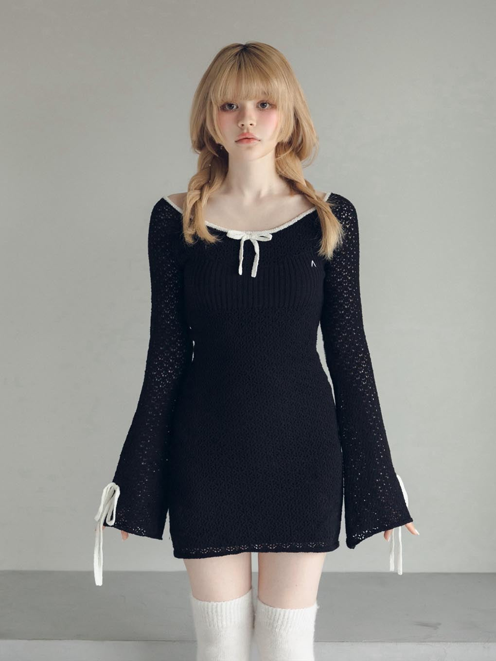 andmary Lily crochet mini dress blackブラック