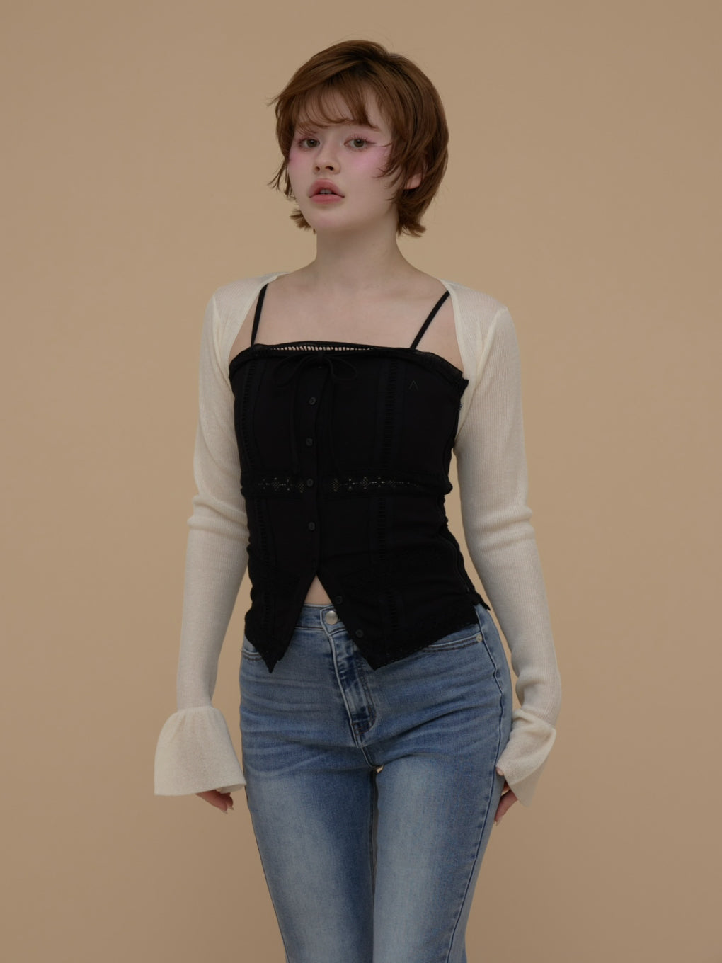 トップス andmary Kiki lace cardigan set tops ANDMARY】Kiki lace cardigan set tops