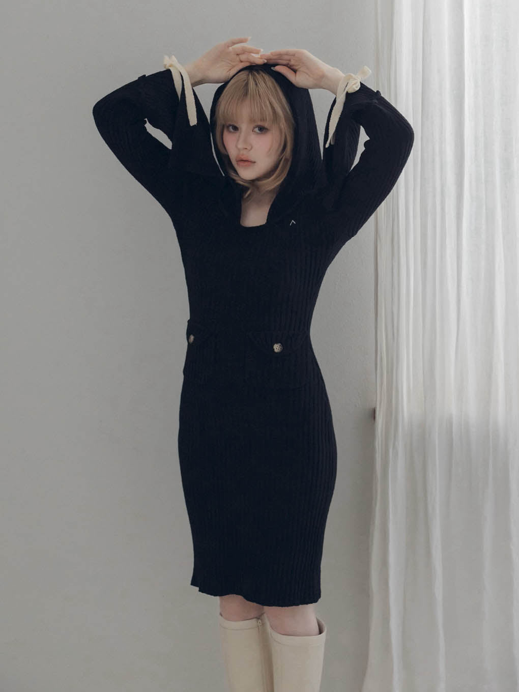 anuansandmary Sophie knit long dress BLACK