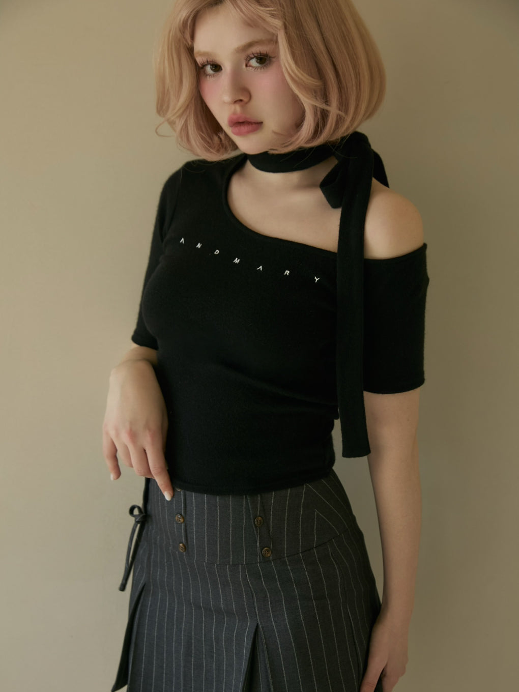 andmary Adele ribbon tank Black 黒 ANDMARY】Angie ribbon tank