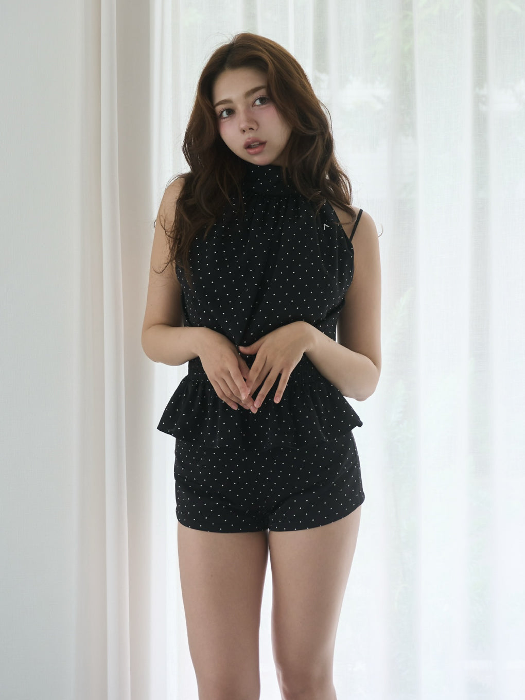 Dot balloon blouse set up