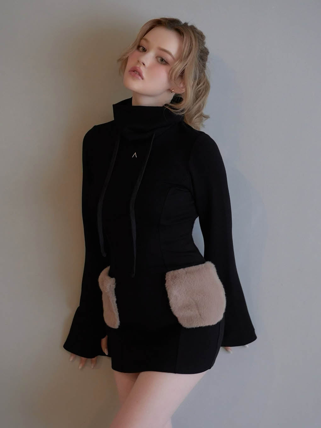 Fur pocket mini dress