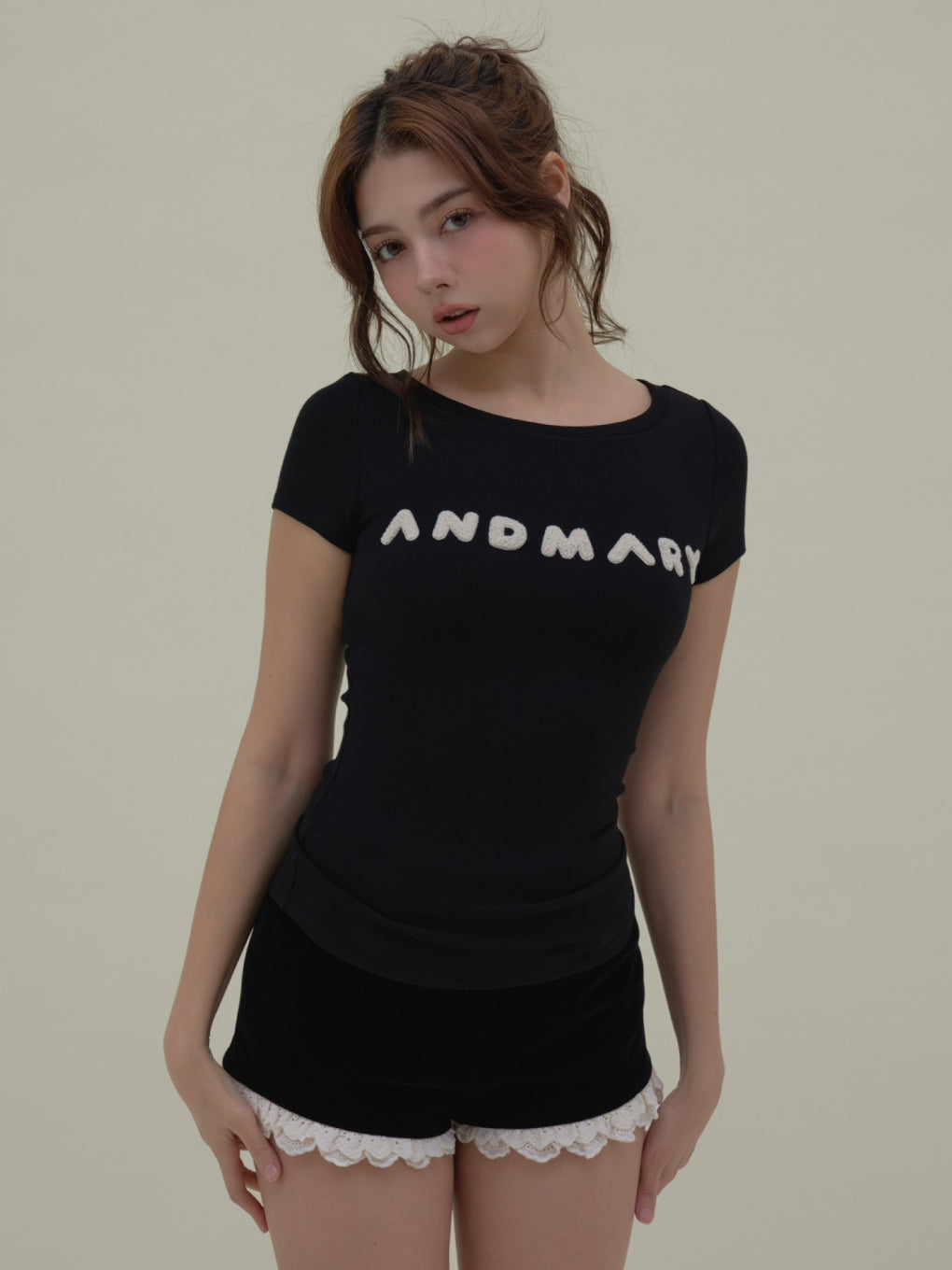 トップス andmary mary logo tops black ANDMARY】Mary logo knit tops