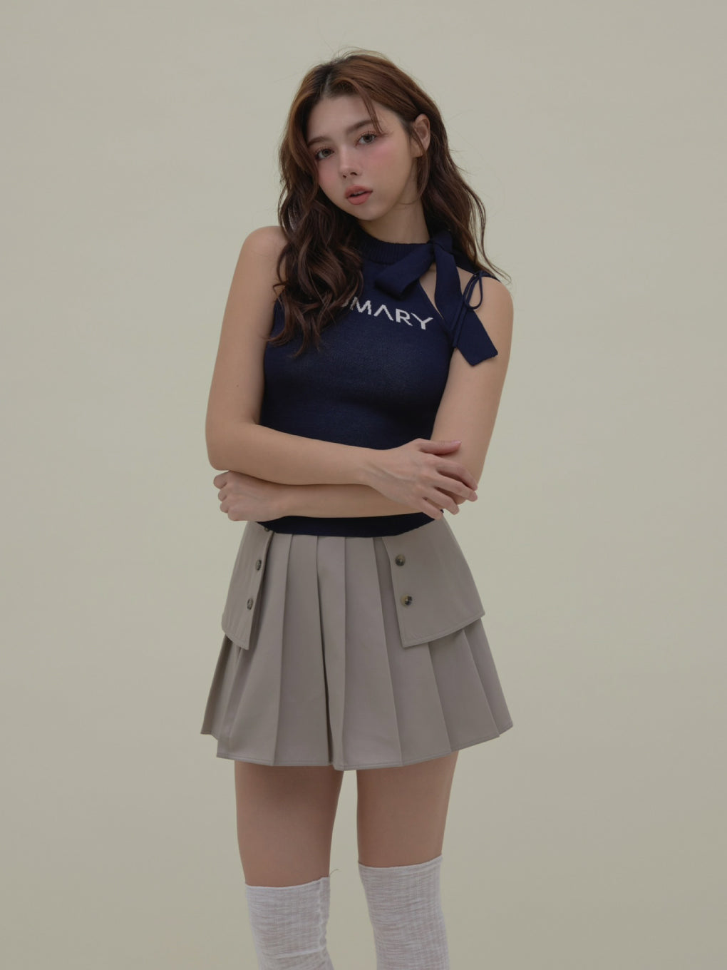【新品未使用】ANDMARY Mary logo ribbon tank ANDMARY】Mary logo ribbon tank