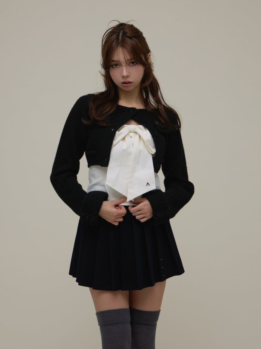 ANDMARY】Twiggy tweed ribbon set tops