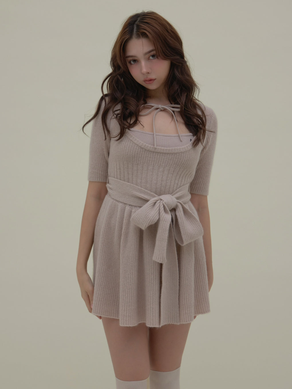 トップス ANDMARY Lilith gather set dress beige ANDMARY】Lilith gather set dress