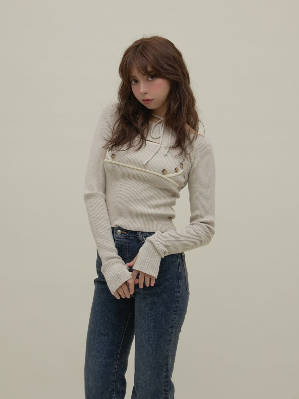 ANDMARY】Elf button knit tops