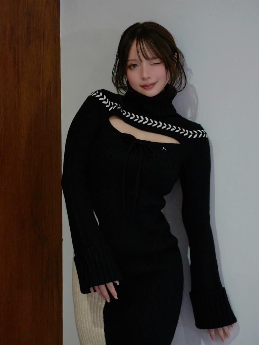 anuansandmary Sophie knit long dress BLACK