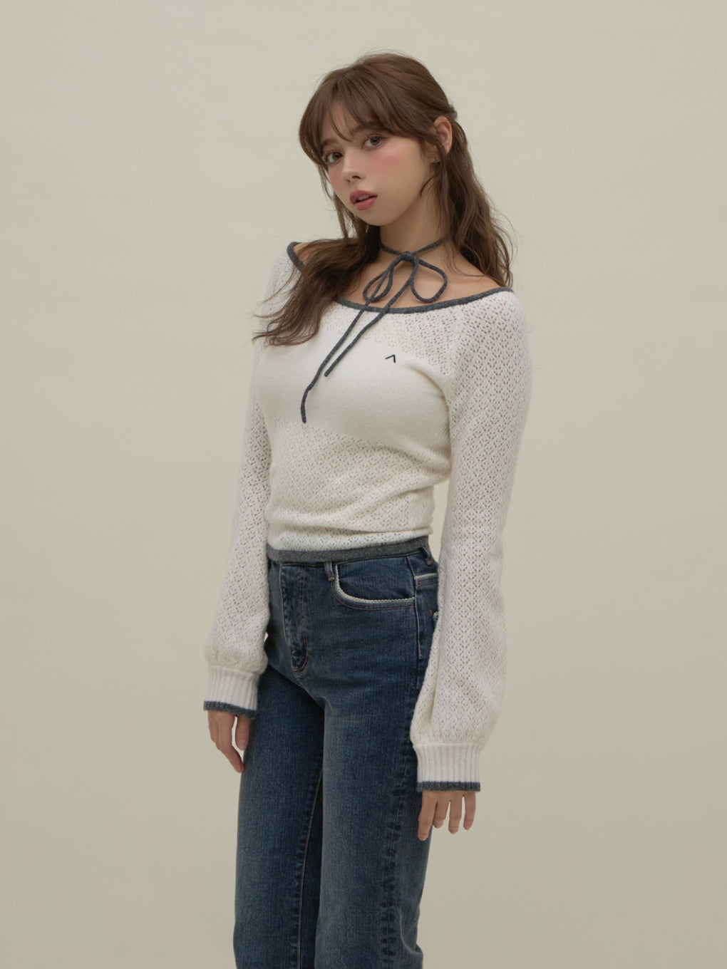 トップス andmary Milly crochet knit tops black ANDMARY】Milly crochet knit tops